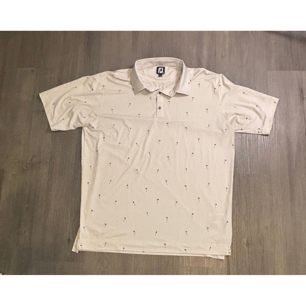 FootJoy Golf Polo Mens XL White Golf Flag Print Mountain Branch Short Sleeve